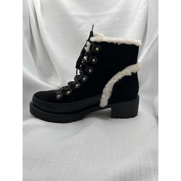 Tory Burch Women Cooper Suede Shearling Lined Lace-up Black Lug Boots size 8 - Picture 9 of 12